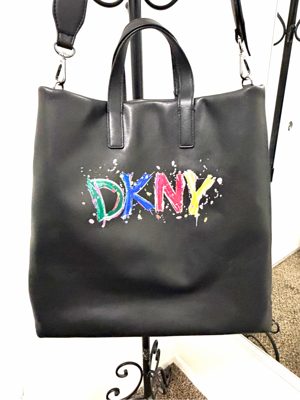 Dkny Black Tote With Multicolor Splash Logo